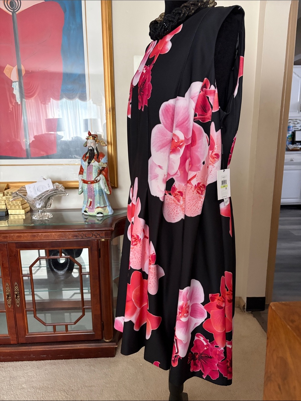 Calvin Klein Pink & Orange & Black  A-line Pleated Midi Dress Size 18 Wide - Picture 3 of 4